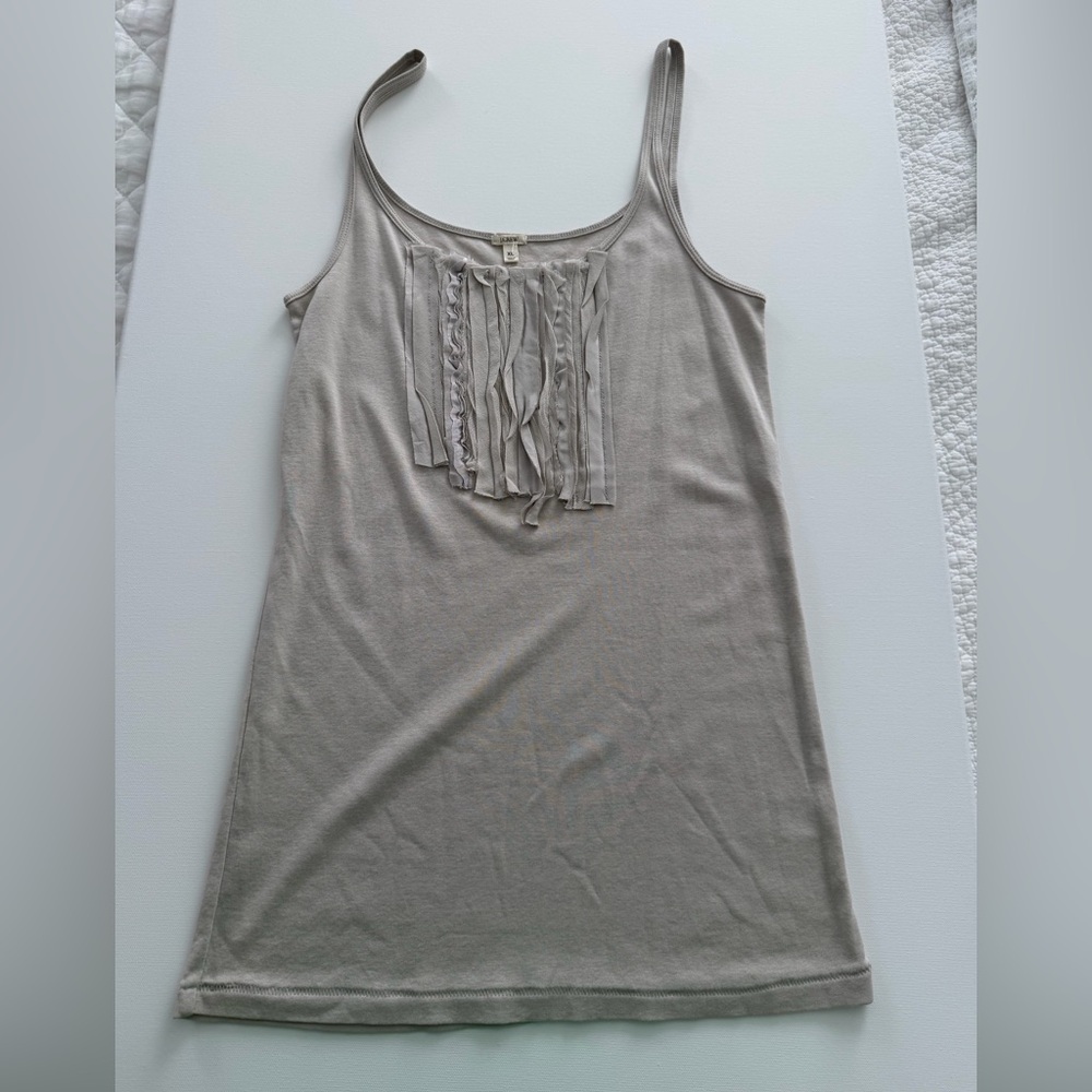J. Crew Taupe Ruffle-Front Tank